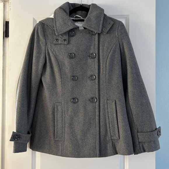 Calvin Klein Wool Blend Double Breasted Pea Coat Removable Hood Women’s Size 8 - Picture 1 of 10